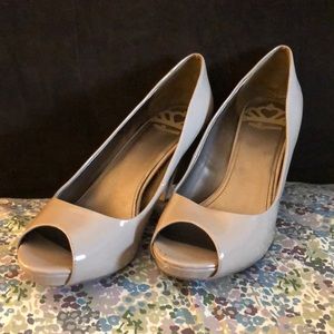 Nude Peep Toe Patent Heels